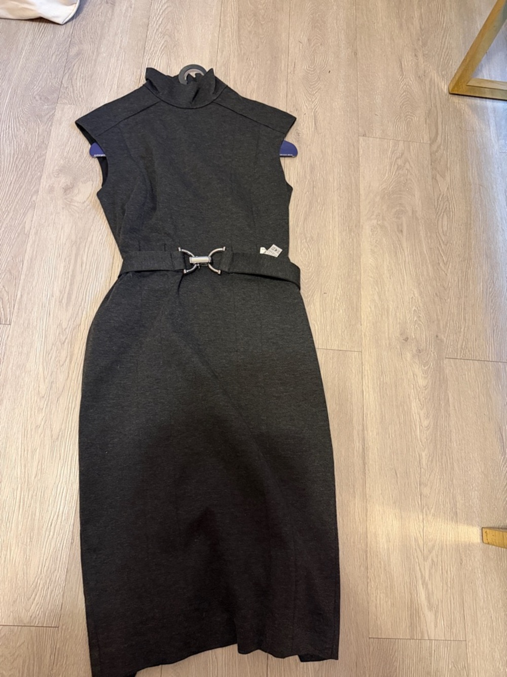 Zara Dark Gray Sleeveless Midi Dress with Buckle Belt